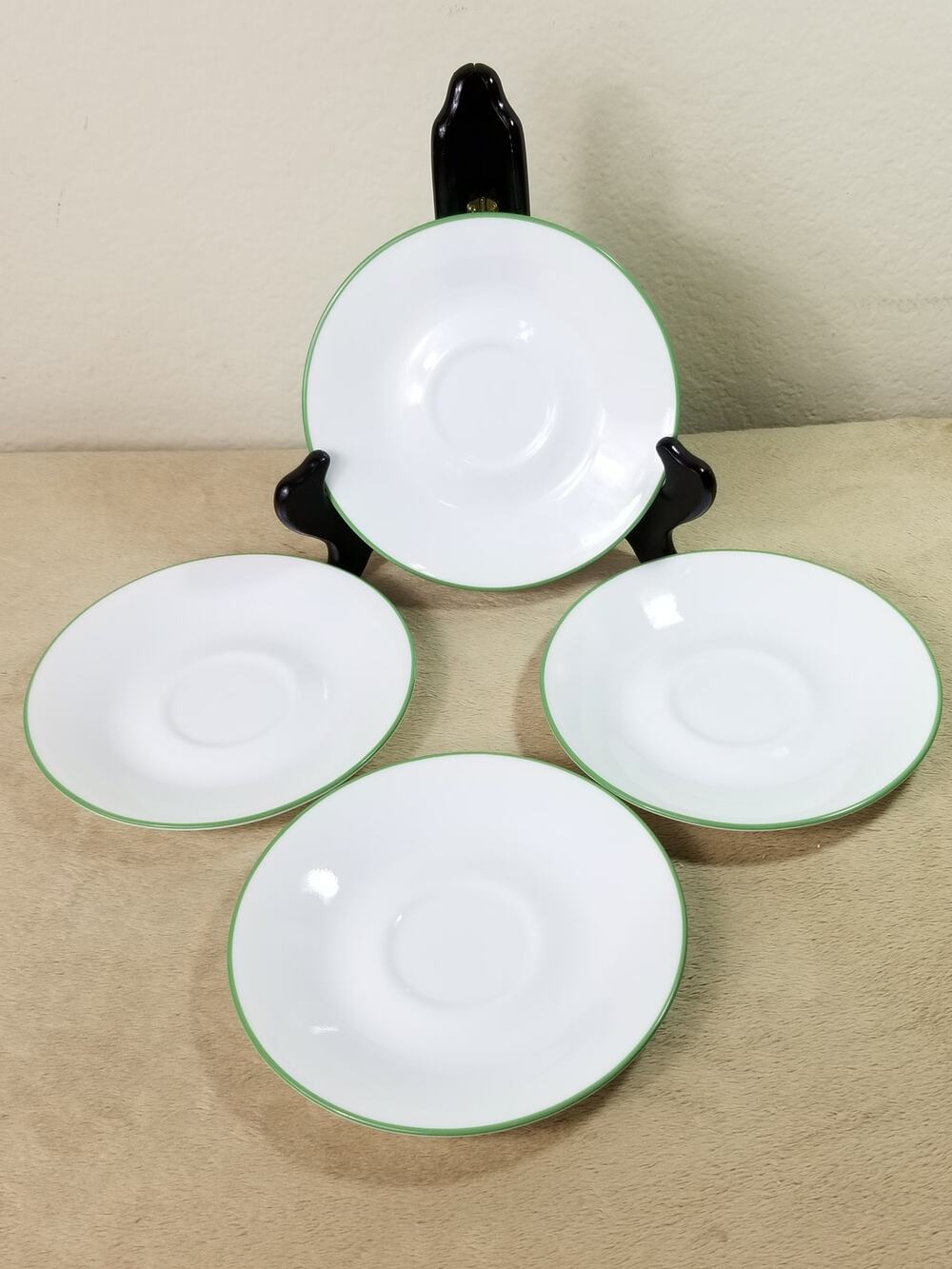 Corelle Corning Spring Meadow Green Trim Saucers Plate 6" Made in USA Vtg